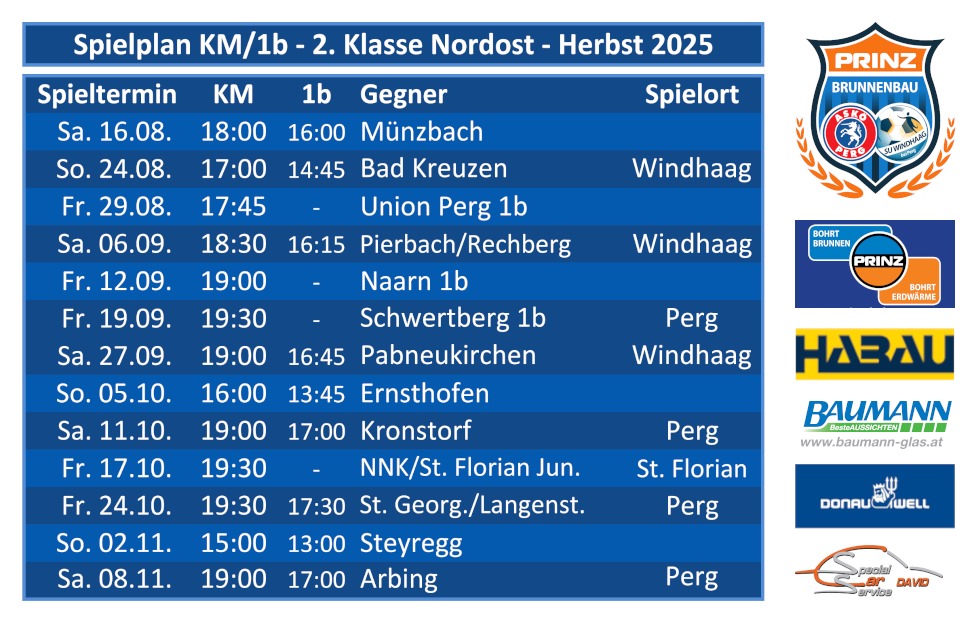 Spielplan SPG Perg/Windhaag Herbst 2025