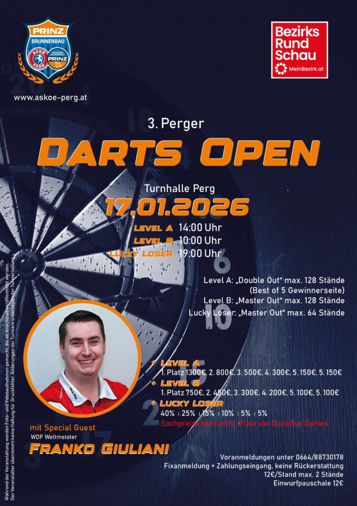 3. Perger Darts Open mit Weltmeister Franko Giuliani in Perg